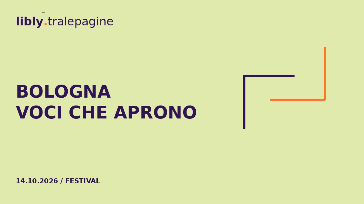 Due angoli aperti viola e arancione su fondo lime, metafora di uno spazio culturale condiviso.